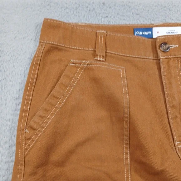 Old Navy Utility Straight Leg Carpenter Pants Women 12 Brown Sly Fox Canvas EUC - Picture 8 of 15
